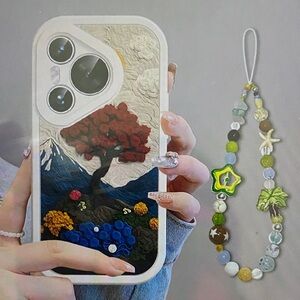 Artistic Tree Design Phone Case with Strap - Multicolor